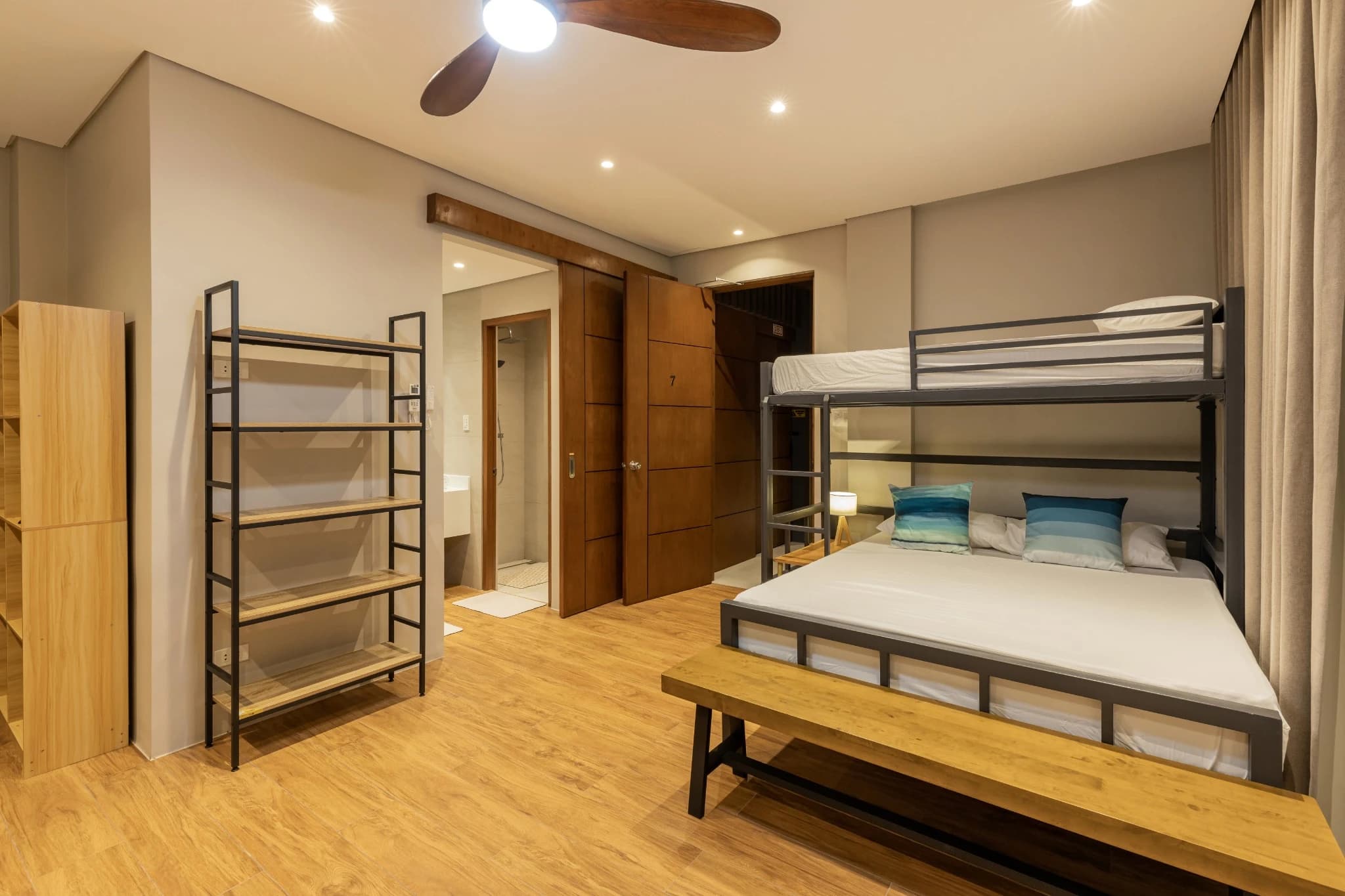 Upper-floor room with stacked beds